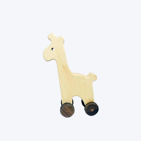 Zürafa Ahşap Oyuncak Araba - Doğal